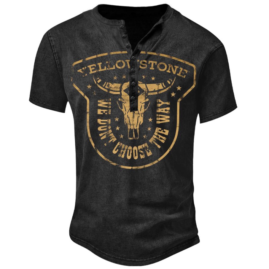 

Kurzärmeliges Colorblock-T-Shirt Mit Henley-Kragen Für Herren Im Azteken-Yellowstone-Stil