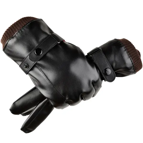 Men's Warm Plus Fleece Touch Screen Casual Winter Thickened Leather Gloves - Kalesafe.com 