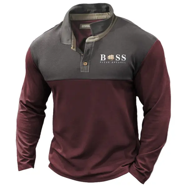 Men's T-Shirt Polo Boss Print Long Sleeve Vintage Outdoor Color Block Daily Tops - Cotosen.com