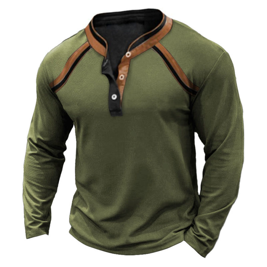 

Herren T-Shirt Henley Langarm Vintage Outdoor Kontrastfarbe Alltagsoberteile