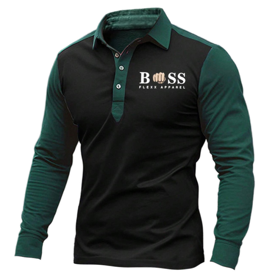

Camisa POLO Boss Para Hombre Camiseta Informal Diaria De Manga Larga Con Bloques De Color