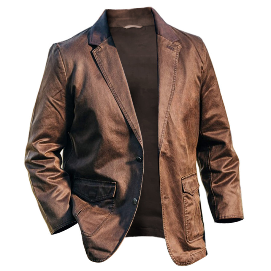 

Blazer Vintage Pour Hommes Imperméable Et Résistant à L'usure Vêtements De Travail Avec Poches Manteau Mi-long