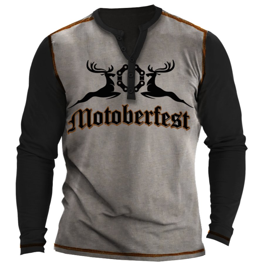 

T-shirt à Manches Longues Et Col Henley Pour Hommes Bloc De Couleurs Motoberfest