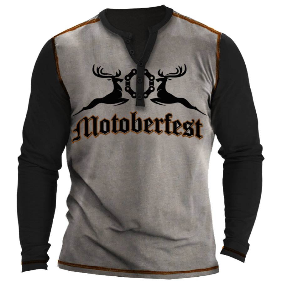 

Camiseta De Manga Larga Con Cuello Henley Motoberfest Y Bloques De Color Para Hombre