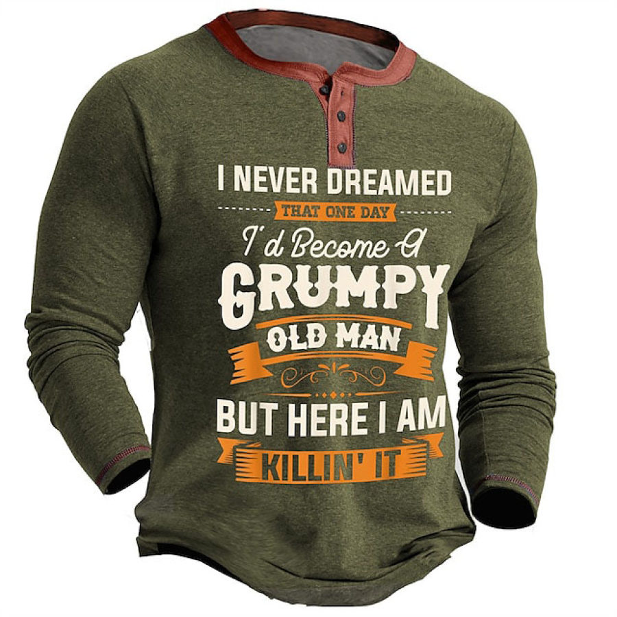 

Мужская футболка Henley Grumpy Old Man с длинным рукавом винтажные уличные контрастные цвета повседневные топы