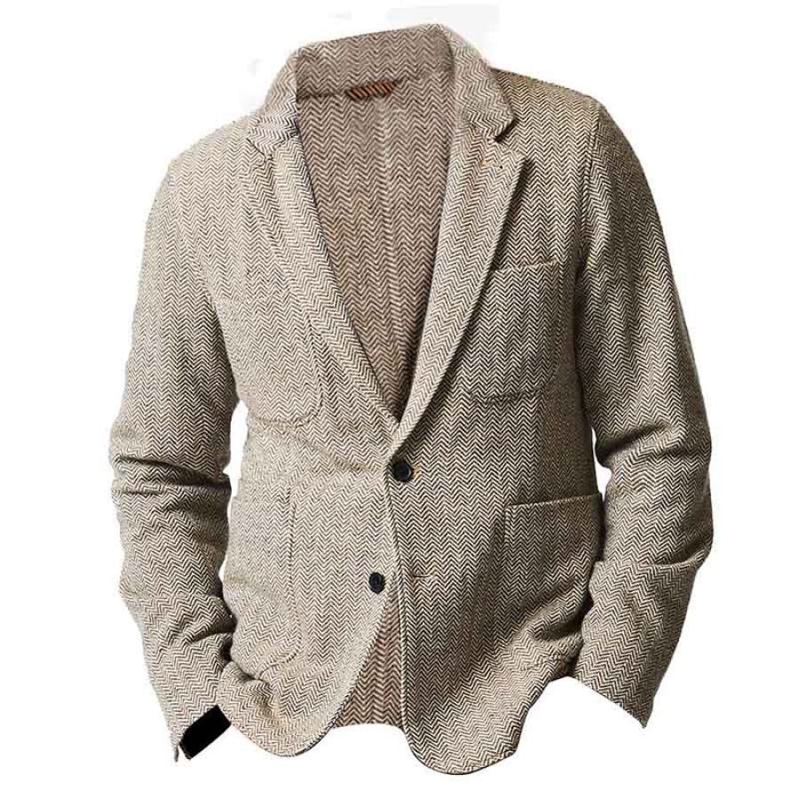 

Men's Shirt Jacket Vintage Herringbone Multi Pocket Lapel Coat