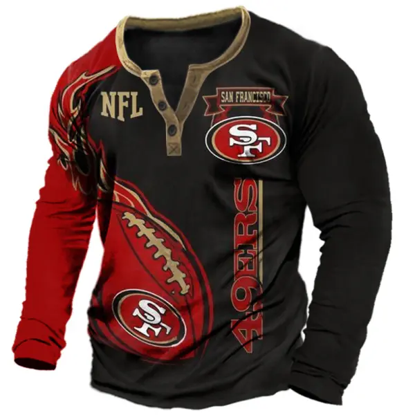 Men's San Francisco 49ers Printed NFL Super Bowl Casual Henley - Cotosen.com