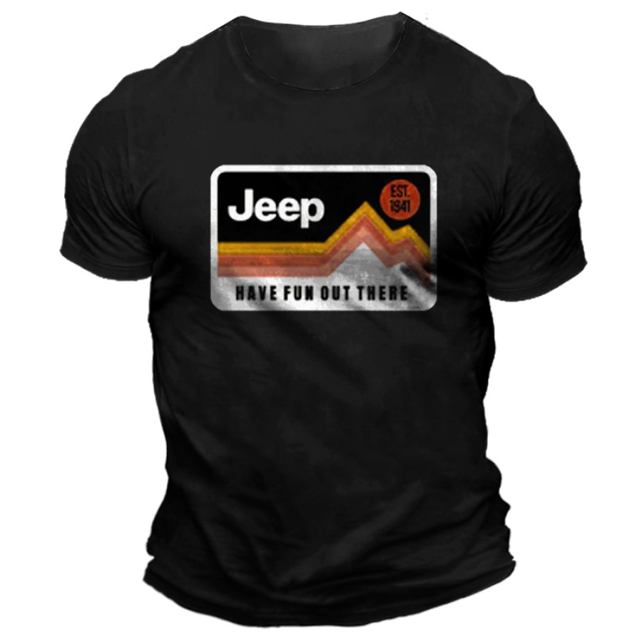 

Jeep Have Fun Out There Bedrucktes Alltags-Kurzarm-T-Shirt Für Herren