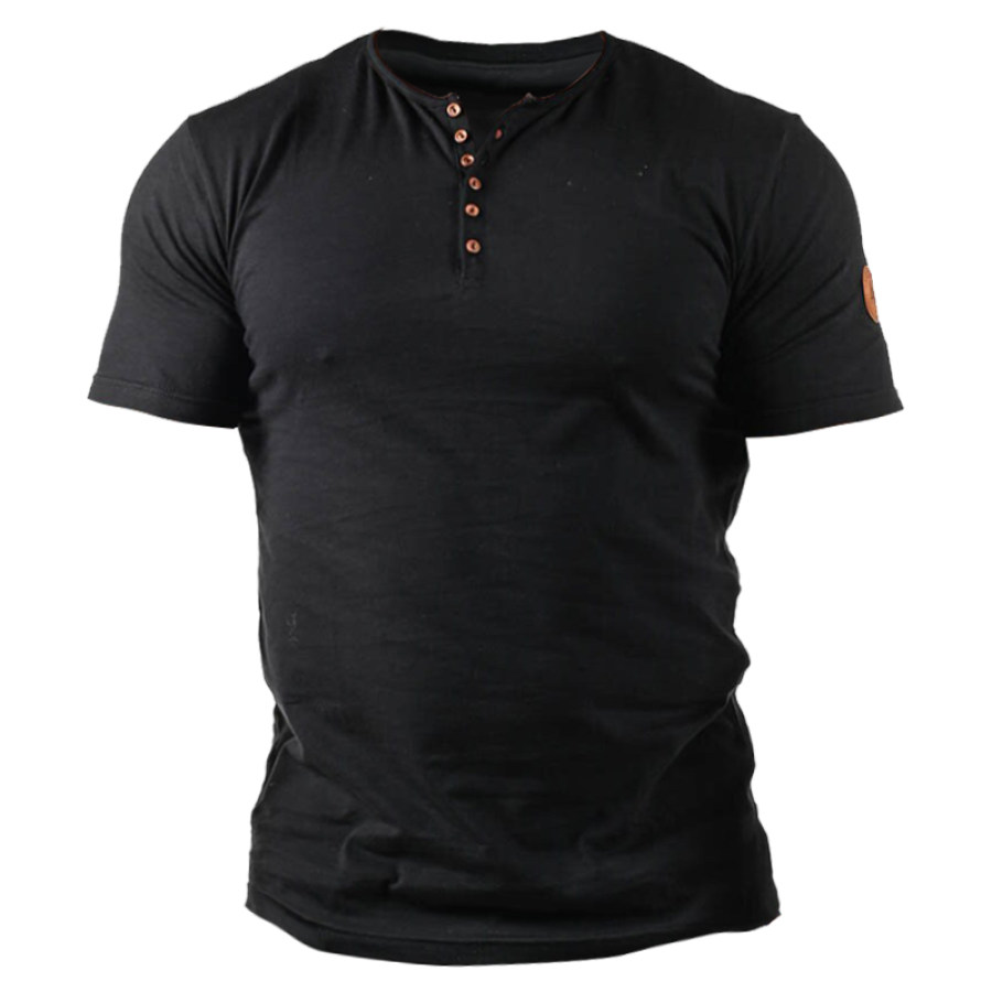 

T-shirt Rétro Henley à Manches Courtes Pour Homme Couleur Unie Décontracté Quotidien