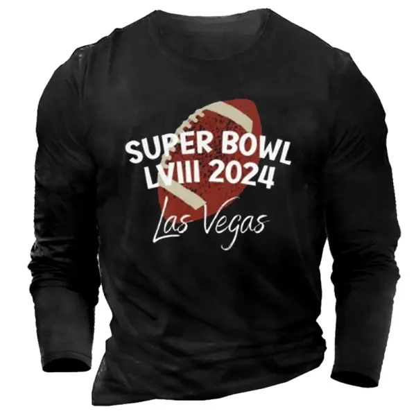 Men's 2024 Super Bowl Printed Everyday Casual Long Sleeve Crew Neck T-Shirt - Cotosen.com