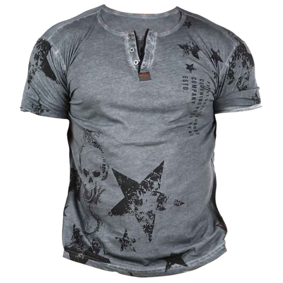 

Camiseta Henley De Manga Corta Informal Con Estampado Retro Rock Hip Hop Para Hombre