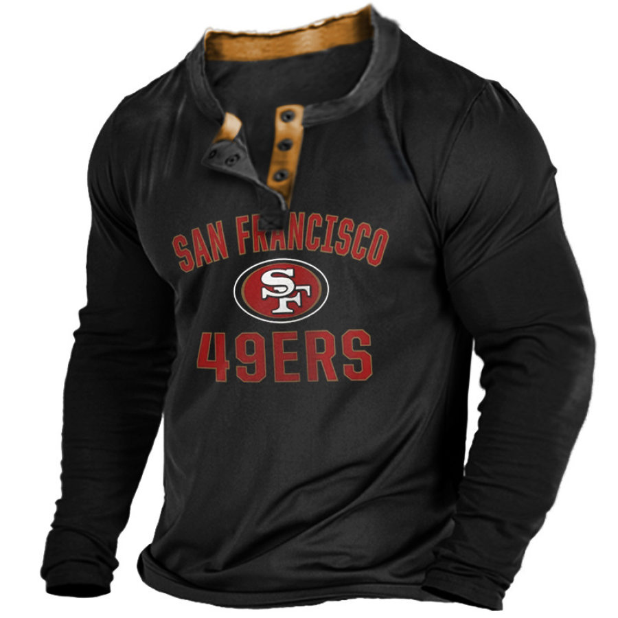 

Langarm-Henley-T-Shirt Mit San Francisco 49ers Super Bowl-Aufdruck Für Herren