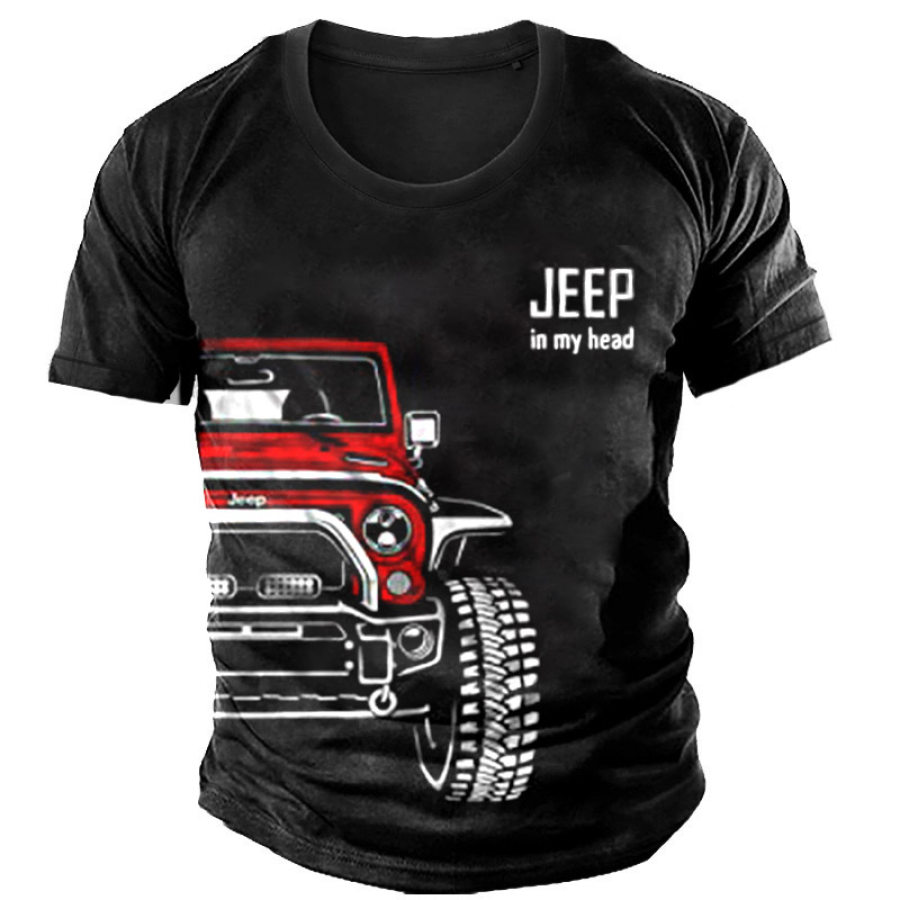 

Herren-T-Shirt Mit Aufdruck „Jeep In My Head“ Im Freien Täglich Lässig Kurzärmelig