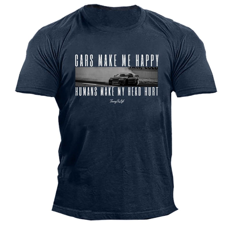 

Herren T-Shirt Cars Make Me Happy Racing Print Kurzarm Vintage Sommer Alltagsoberteile