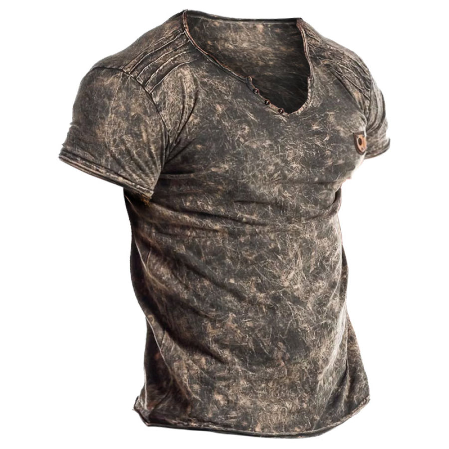 

Camiseta Táctica Con Cuello En V De Manga Corta Informal Con Estampado Retro Al Aire Libre Para Hombre
