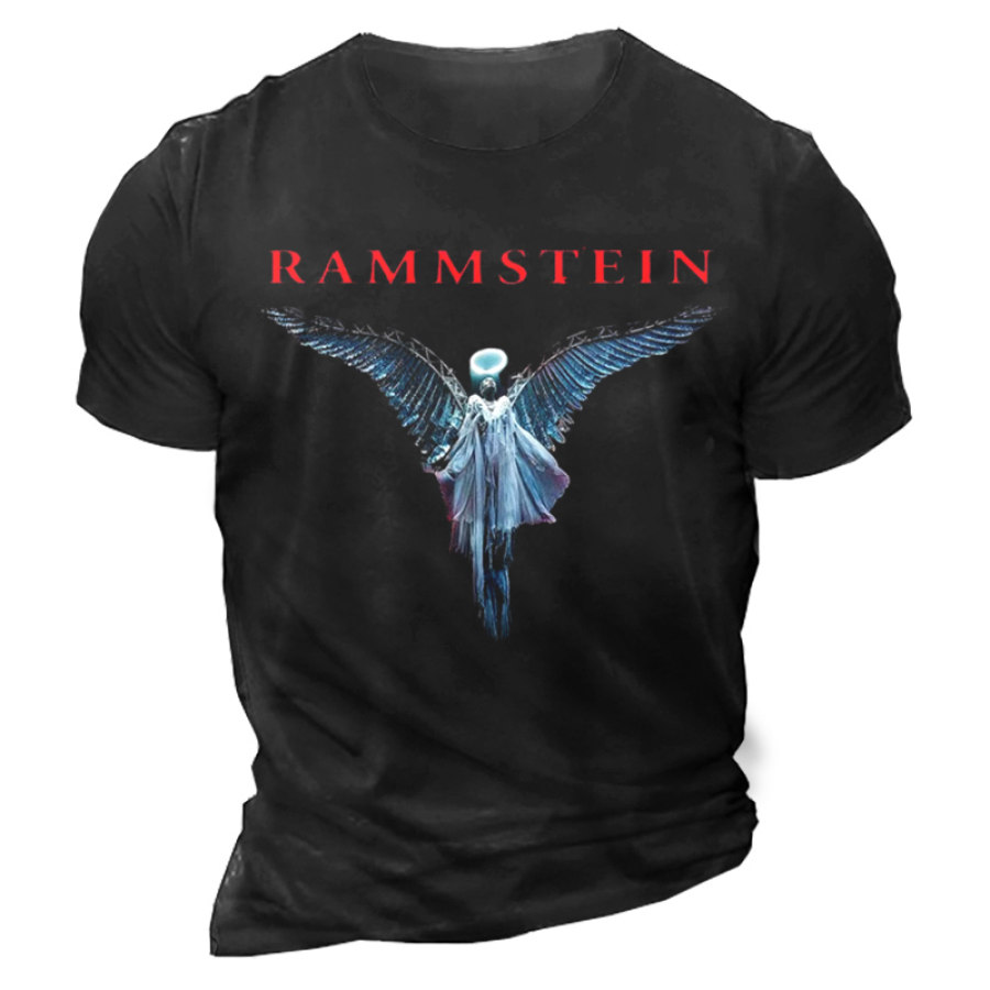 

Мужская однотонная футболка с короткими рукавами и принтом рок-группы Rammstein с круглым вырезом