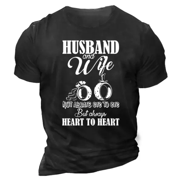 Men's Husband And Wife Anniversary Fun Printed Crew Neck T-Shirt - Cotosen.com
