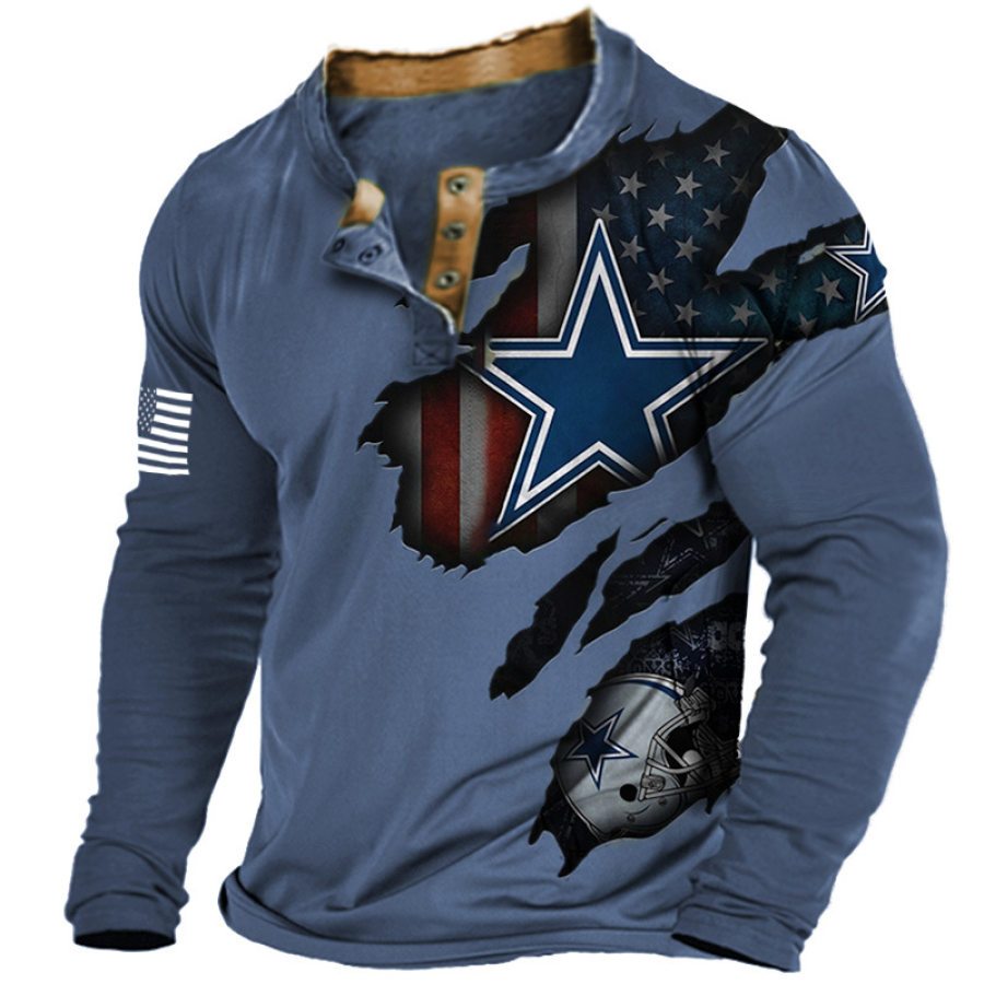 

Camiseta Henley Con Bloques De Color Del Super Bowl Estampada De La NFL De Los Dallas Cowboys Para Hombre