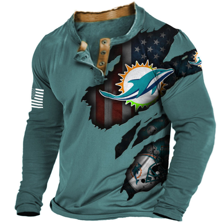 

T-shirt Henley à Blocs De Couleurs Imprimé Super Bowl NFL Des Dolphins De Miami Pour Hommes