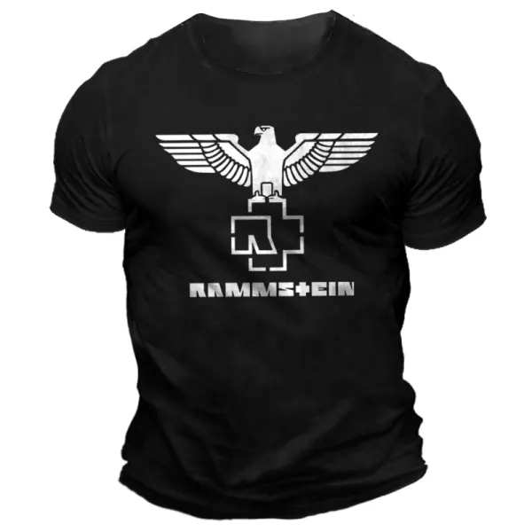 Men's Rammstein Rock Band Print Solid Color Short Sleeve Crew Neck T-Shirt - Blaroken.com 