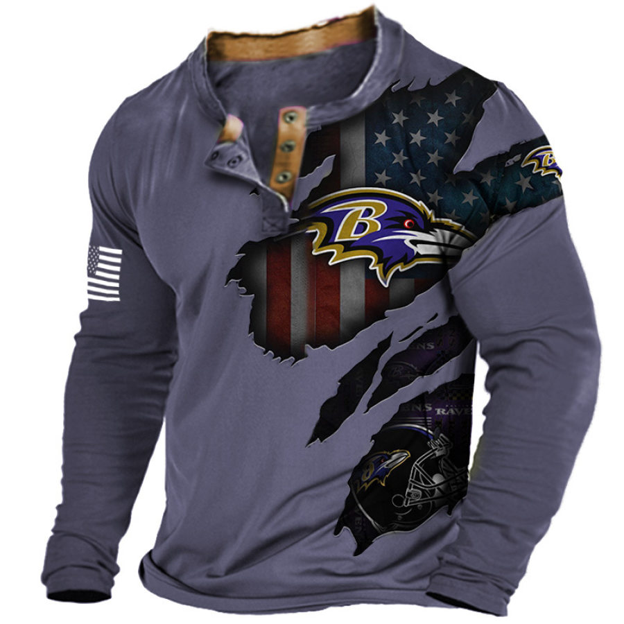 

Мужская футболка Henley с принтом Super Bowl Baltimore Ravens NFL и цветными блоками