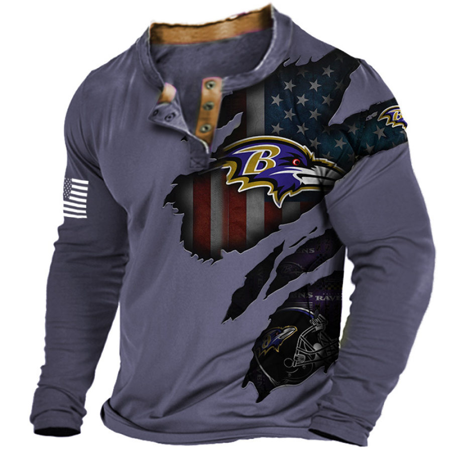 

Camiseta Henley Con Bloques De Color Del Super Bowl Estampada De La NFL De Los Baltimore Ravens Para Hombre