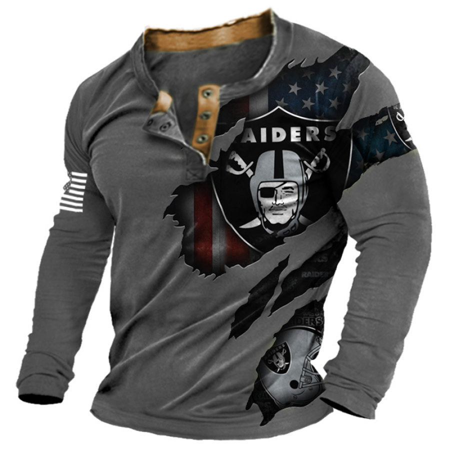 

Camiseta Henley Con Bloques De Color Del Super Bowl Estampada De La NFL De Los Oakland Raiders Para Hombre