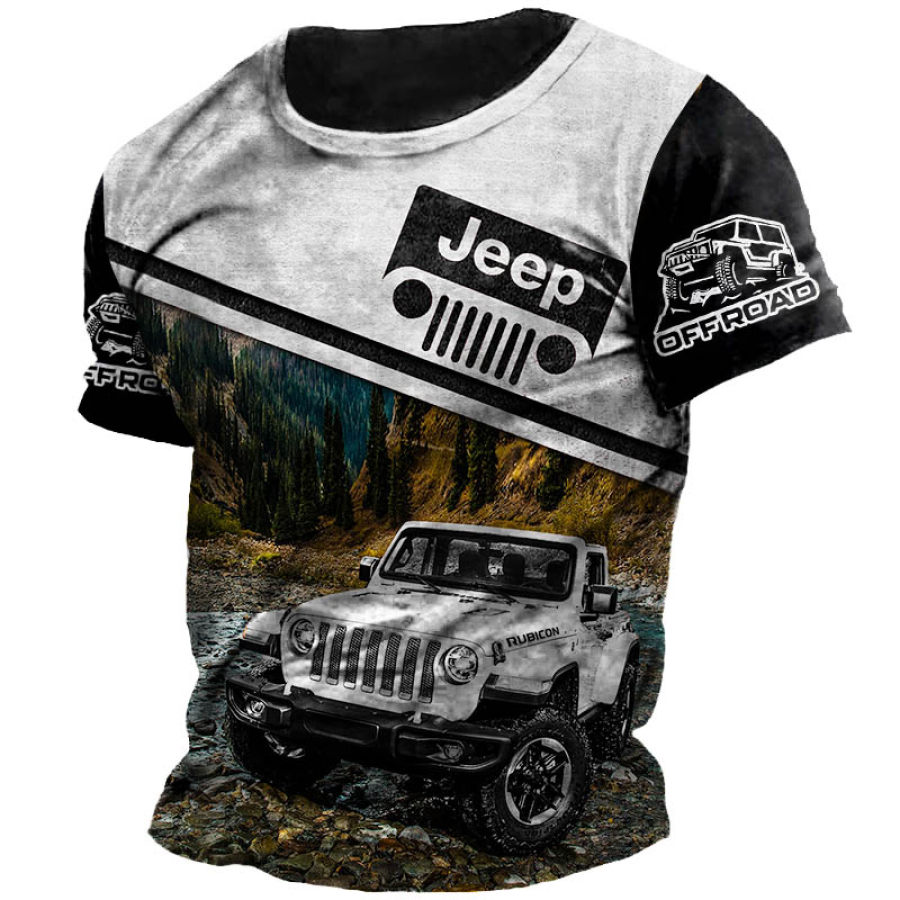 

T-shirt Décontracté à Manches Courtes Pour Hommes Imprimé Jeep Tout-terrain Extérieur Quotidien