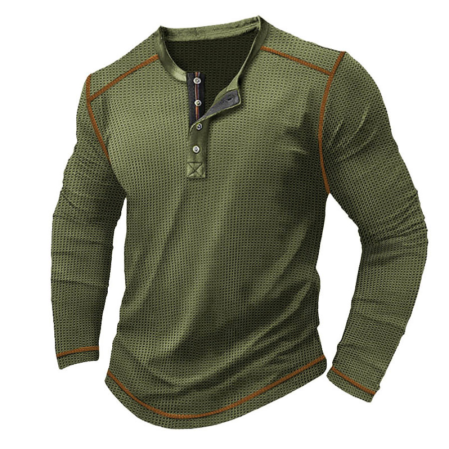 

Camiseta Para Hombre Henley Waffle Contraste Color Manga Larga Tops Diarios Al Aire Libre