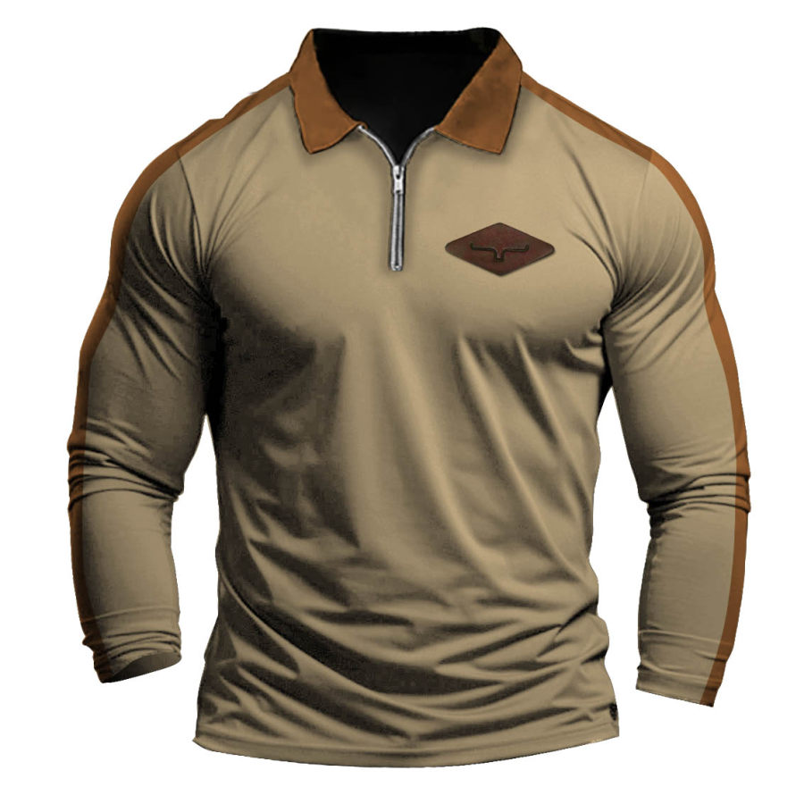 

T-Shirt Homme Cowboy Polo Fermeture Éclair Couleur Contrastée Manches Longues Extérieur Quotidien Hauts