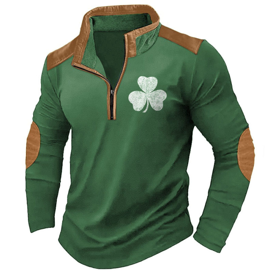 

Herren-T-Shirt St. Patrick's Day Kleeblatt Viertelreißverschluss Stehkragen Ellenbogen-Patch Kontrastfarbe Langarm Alltagsoberteile