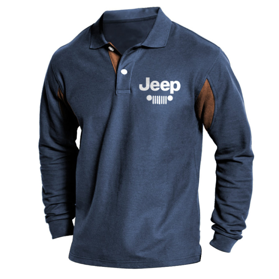 

Camiseta Para Hombre Polo Jeep Estampado Manga Larga Bloque De Color Vintage Tops Diarios Al Aire Libre