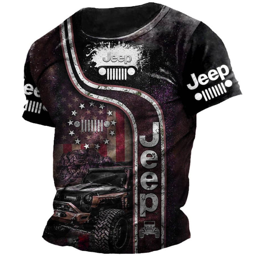 

T-shirt Décontracté à Manches Courtes Pour Hommes Imprimé US Galaxy Jeep Pour L'extérieur Au Quotidien