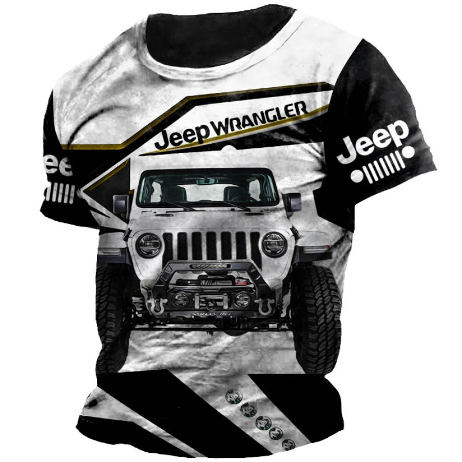 

T-shirt Décontracté à Manches Courtes Pour Hommes Jeep Wrangler Imprimé Extérieur Quotidien