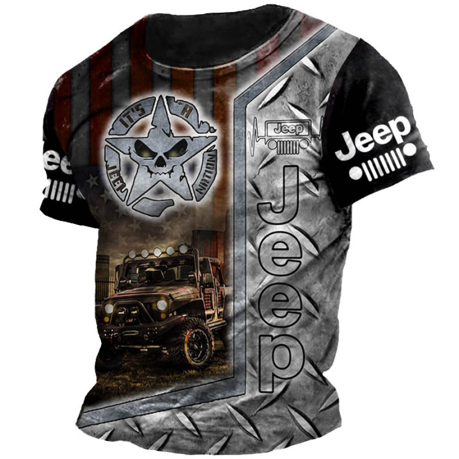 

T-shirt à Manches Courtes Décontracté à Manches Courtes Pour Hommes US Metallic Jeep Rider Print Outdoor Daily