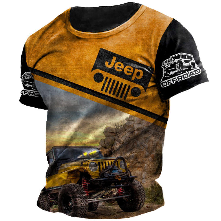 

T-shirt Décontracté à Manches Courtes Pour Hommes Imprimé Jeep Tout-terrain Extérieur Quotidien