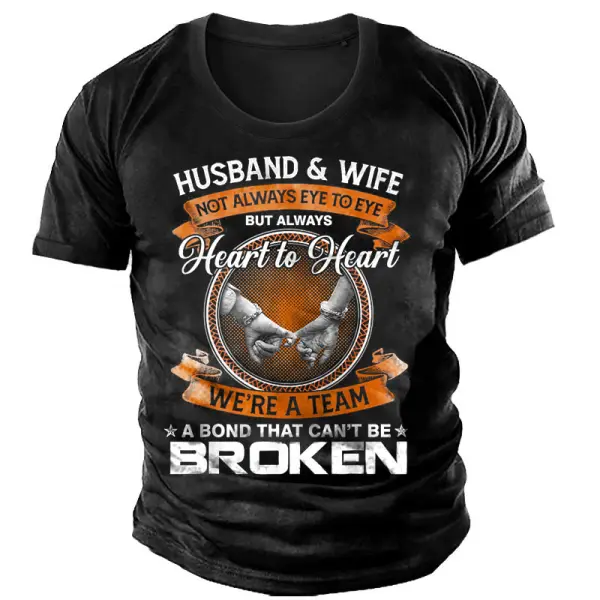 Men's Husband And Wife Heart To Heart Print Outdoor Daily Casual Short Sleeve T-Shirt - Cotosen.com