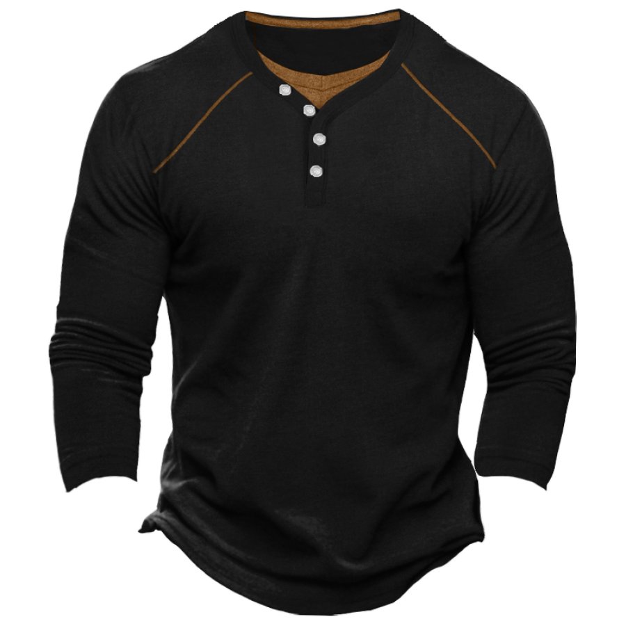 

Henley-T-Shirt Mit Langen Ärmeln Im Retro-Farbblock-Design Für Herren
