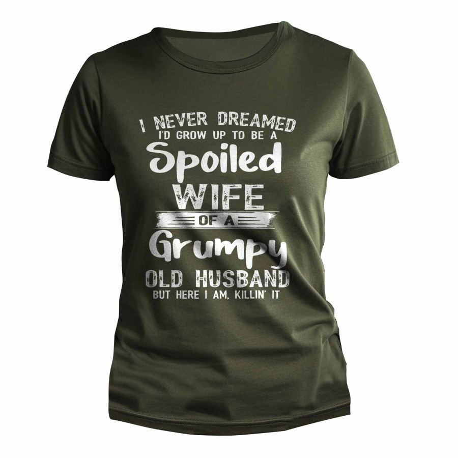 

Женская повседневная повседневная футболка с коротким рукавом с принтом «Испорченная жена сварливый старый муж»