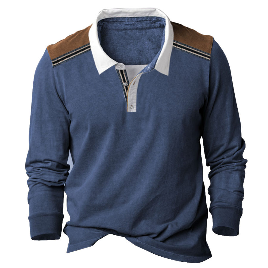 

Camiseta Para Hombre Cuello Polo Manga Larga Vintage Al Aire Libre Bloques Diarios Tops
