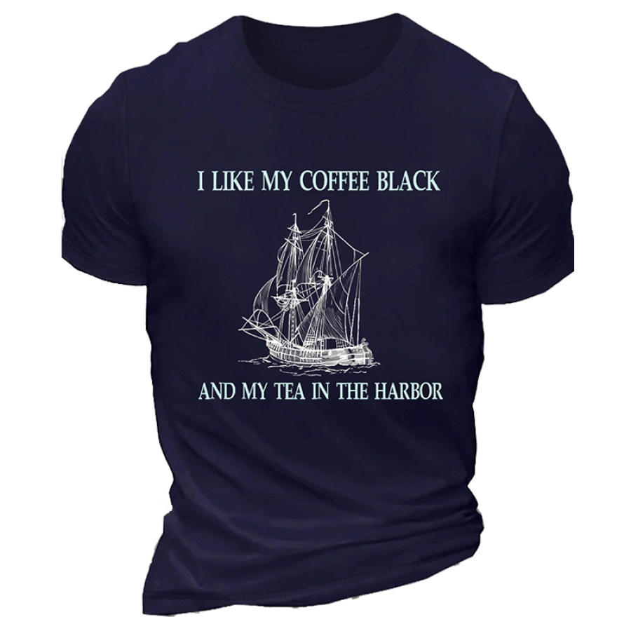 

Camiseta Holgada Informal Con Cuello Redondo De Algodón Para Hombre I Like My Coffee Black And Tea In The Harbor