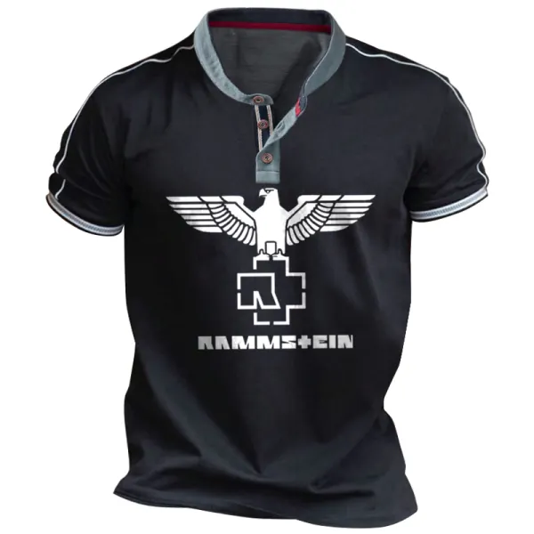 Men's Rammstein Rock Band Print Henley Short Sleeve T-Shirt - Cotosen.com