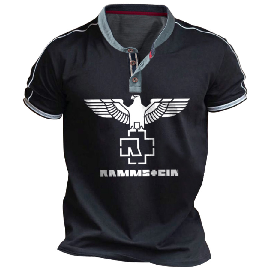 

T-shirt à Manches Courtes Henley Imprimé Rammstein Rock Band Pour Hommes