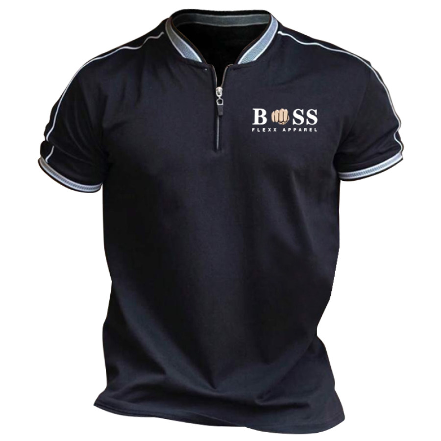 

BOSS Herren-T-Shirt Mit 1/4-Reißverschluss Business-Casual Kurzärmliger Farbblockierter Pullover