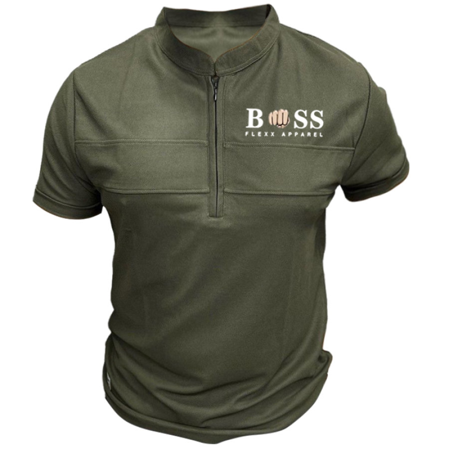 

BOSS Herren-T-Shirt Mit Halbem Reißverschluss Und Stehkragen Lässig Kurzärmelig