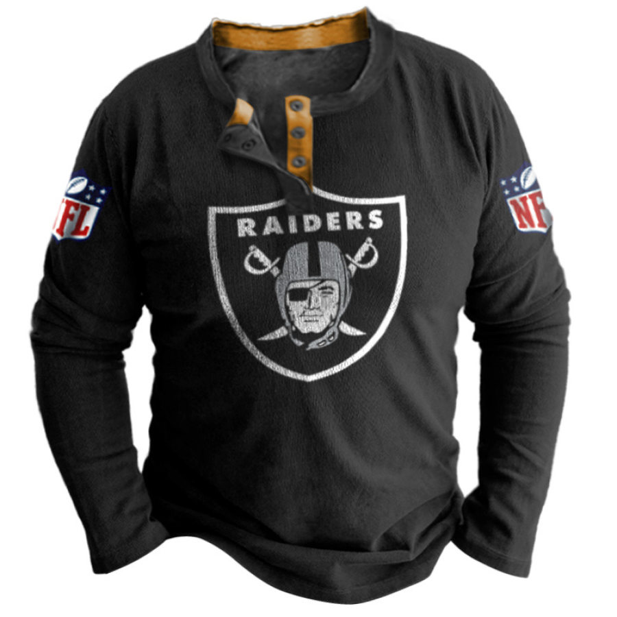 

T-shirt à Manches Longues NFL Las Vegas Raiders à Imprimé Ethnique Super Bowl Henley Pour Hommes