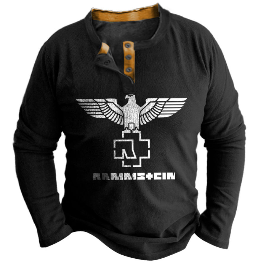 

Henley-Langarm-T-Shirt Mit Rammstein-Rockband-Print Für Herren