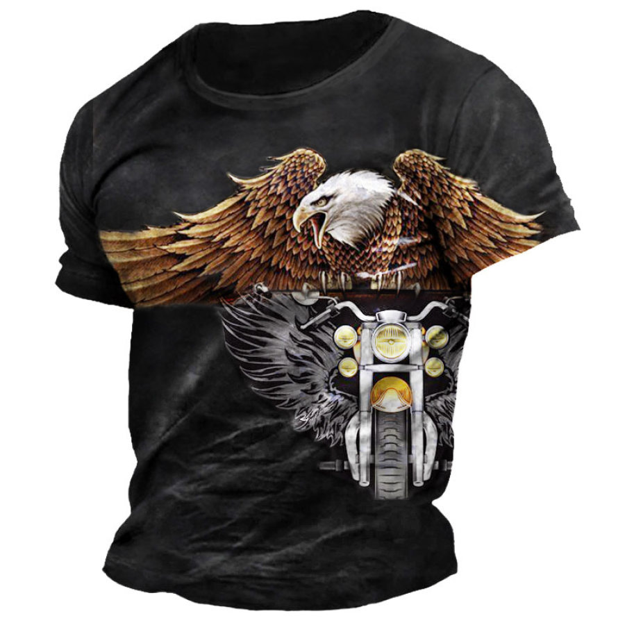 

Men's T-Shirt Vintage Motorcycle Eagle Round Neck Outdoor Short Sleeve Summer Daily Tops