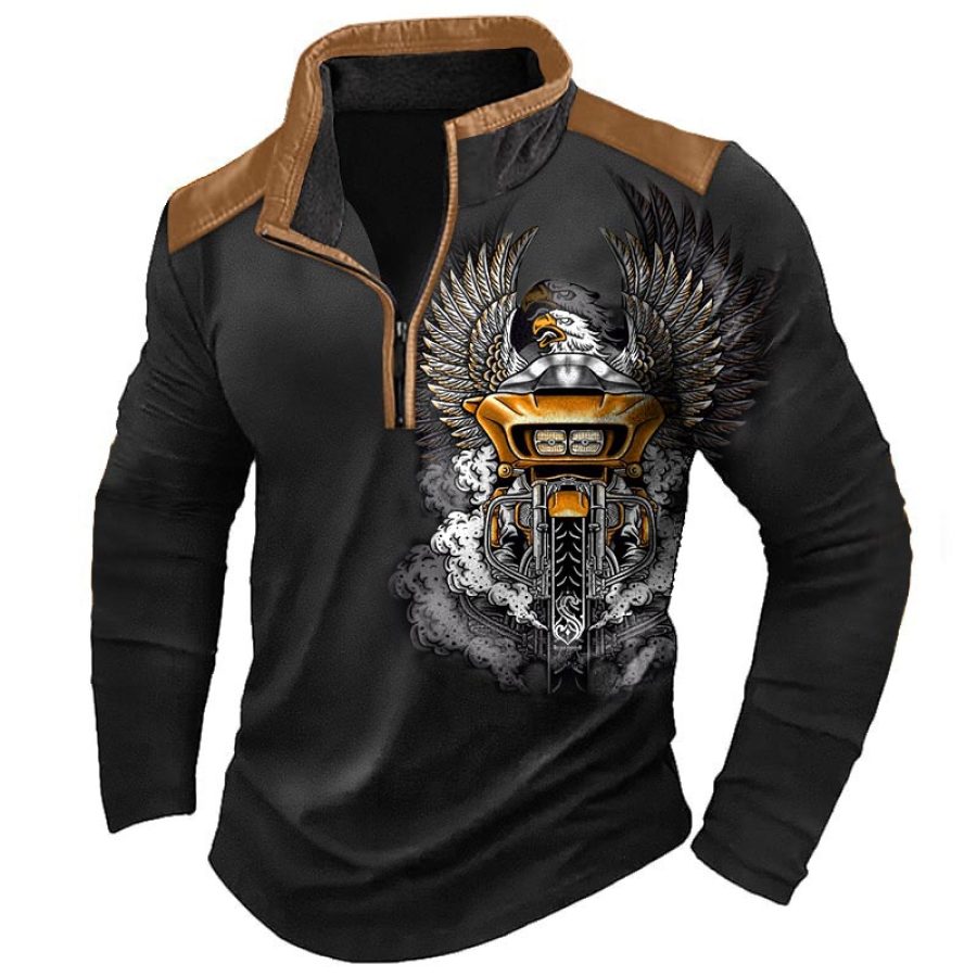 

Men's T-Shirt Motorcycle Eagle Quarter-Zip Stand Collar Contrast Color Outdoor Long Sleeve Daily Tops