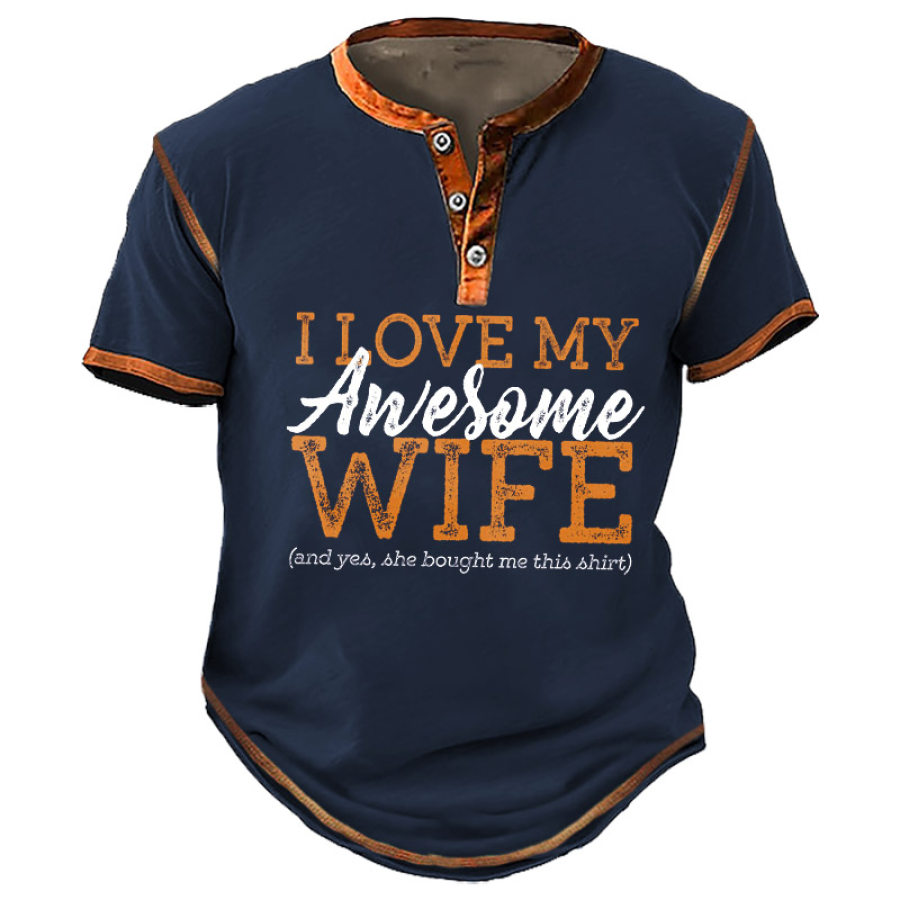 

T-Shirt Homme Henley I Love My Awesome WifeValentine's Day Extérieur Manches Courtes Couleur Contrastée Été Quotidien Hauts